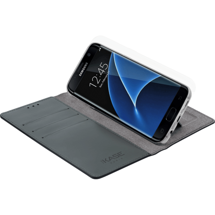 Diarycase Coque clapet en cuir véritable avec support aimanté pour Samsung Galaxy S7 Edge, Noir Lézard