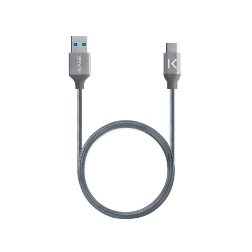Case C&acirc;ble USB 3.2 Gen 2 charge rapide USB-C vers USB-A m&eacute;tallis&eacute; tress&eacute; Charge/sync (1M), Gris Sid&eacute;ral