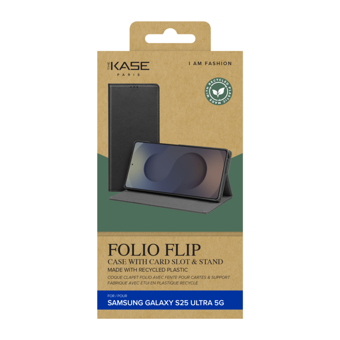 Coque clapet folio avec fente pour cartes & support pour Samsung Galaxy S25 Ultra 5G, Noir
