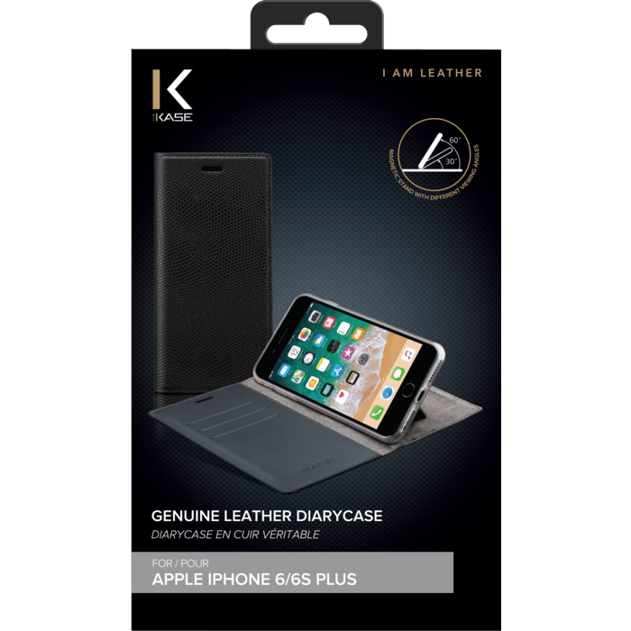 Diarycase Coque clapet en cuir véritable avec support aimanté pour Apple iPhone 6 Plus/6s Plus, Noir Lézard