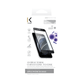 Protection d’écran antibactérienne en verre trempé ultra-résistant à bords incurvés pour Apple iPhone SE 2022, Noir