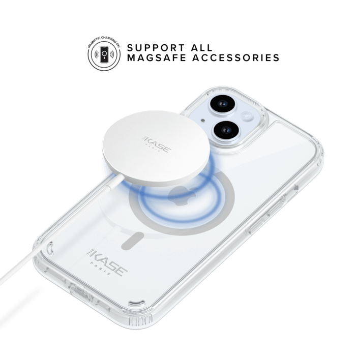 Coque antibact&eacute;rienne antichoc magn&eacute;tique invisible pour Apple iPhone 15, Transparente