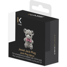 Jack Plug bijoux, Ourson avec n&oelig;ud en strass, Platine