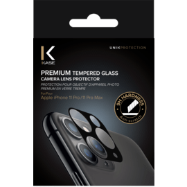 (O) Protection pour objectif d'appareil photo premium en verre tremp&eacute; Apple iPhone 11 Pro/Pro Max, Noir