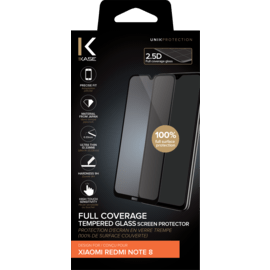 (O) Protection d'&eacute;cran en verre tremp&eacute; (100% de surface couverte) pour Xiaomi Redmi Note 8, Noir