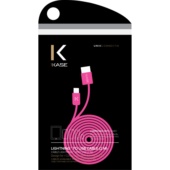 C&acirc;ble Lightning Plat vers USB (2m), Rose Bonbon