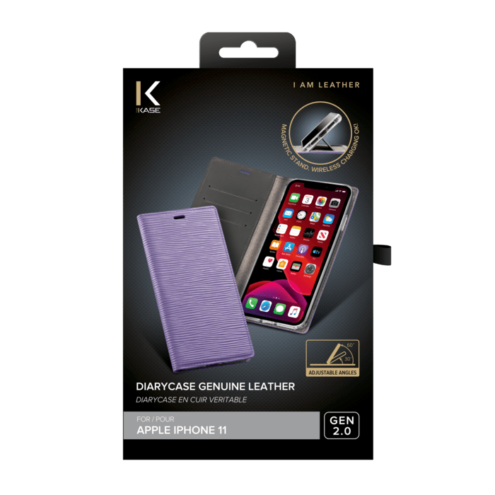 Diarycase 2.0 Etui à rabat en cuir véritable avec support magnétique pour Apple iPhone 11, Violet Lilas