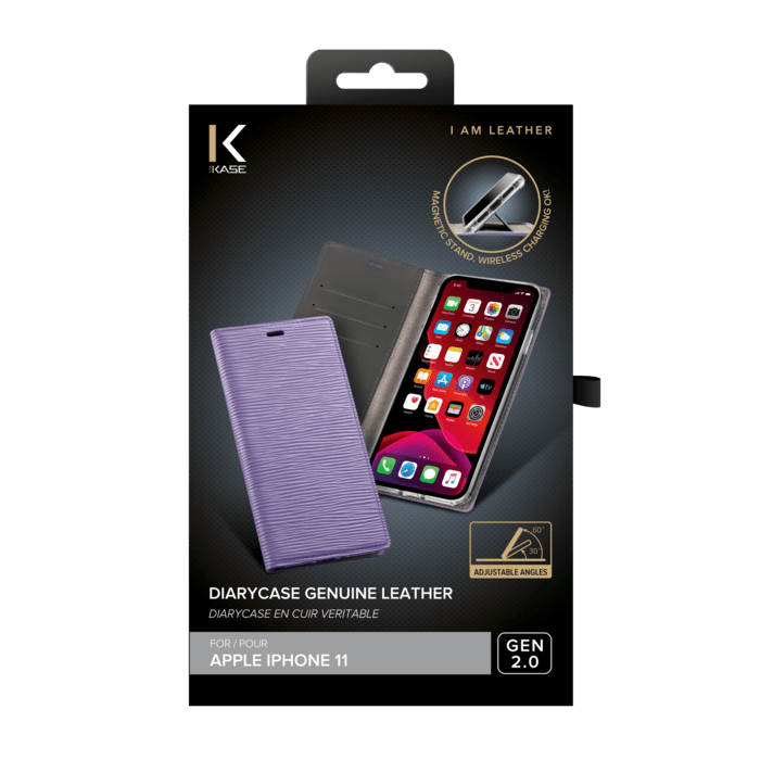 Diarycase 2.0 Etui &agrave; rabat en cuir v&eacute;ritable avec support magn&eacute;tique pour Apple iPhone 11, Violet Lilas