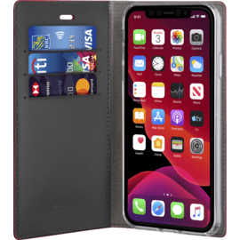 Diarycase 2.0 Coque clapet en cuir v&eacute;ritable avec support aimant&eacute; pour Apple iPhone 11 Pro Max, Rouge Bordeaux