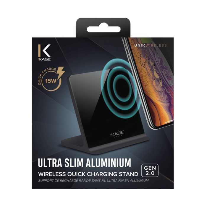 Support de recharge sans fil ultra fin en Aluminium (Charge rapide 15W) GEN 2.0, Noir de Jais
