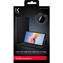 Coque clapet folio avec fente pour cartes & support pour Huawei Honor 7X, Noir