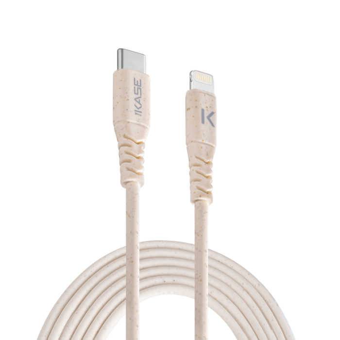 Câble vegan bio USB-C vers Lightning certifié MFi Apple Charge/Sync (1M), Beige