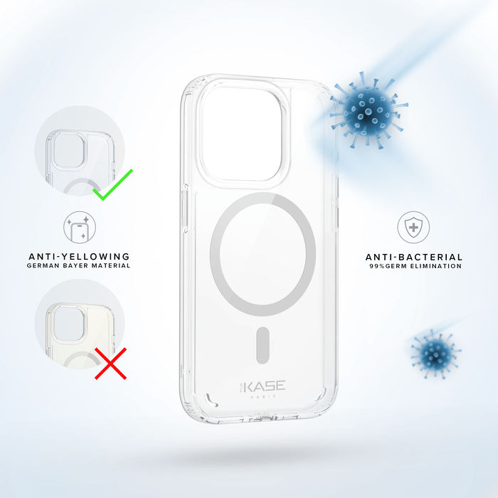 Coque antibact&eacute;rienne antichoc magn&eacute;tique invisible pour Apple iPhone 15 Pro, Transparente