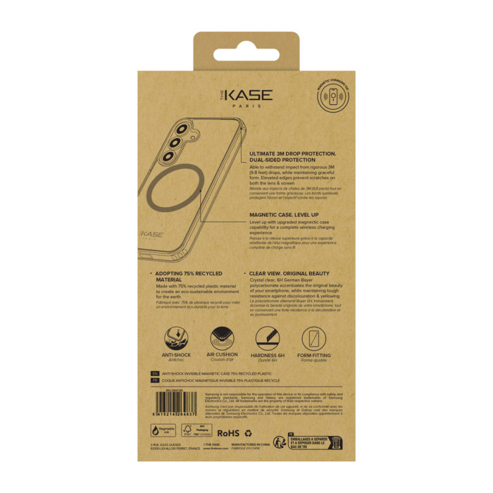 Coque antichoc magn&eacute;tique invisible Fabriqu&eacute; Avec du 75% Plastique Recycl&eacute; pour Samsung Galaxy S25 5G, Transparente