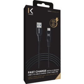 C&acirc;ble USB 3.1 Gen 2 charge rapide USB-C vers USB-A m&eacute;tallis&eacute; tress&eacute; Charge/sync (1M), Noir
