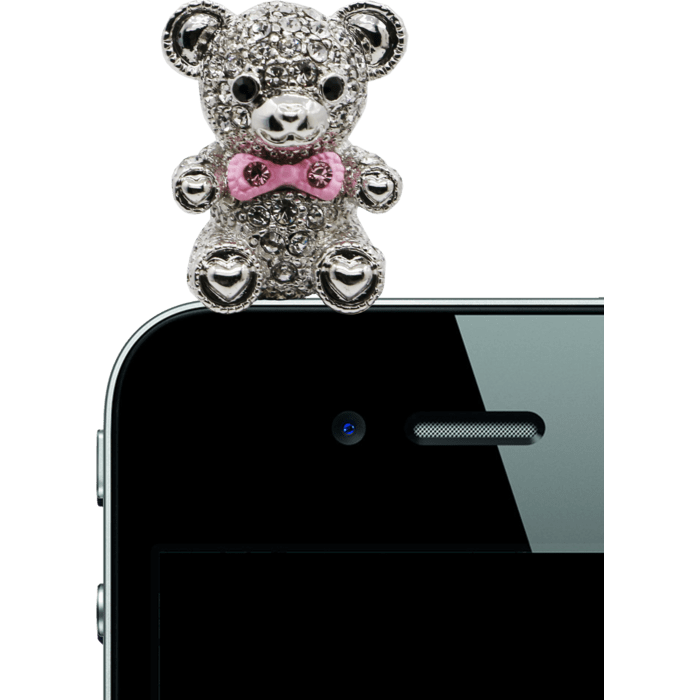 Jack Plug bijoux, Ourson avec n&oelig;ud en strass, Platine