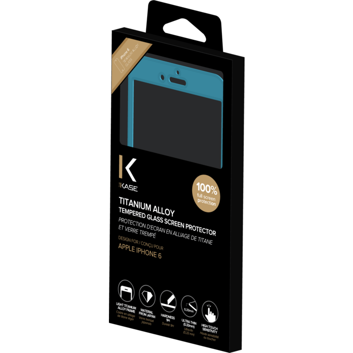 Protection d'&eacute;cran en Alliage de Titane et verre tremp&eacute; pour Apple iPhone 6/6s, Bleu