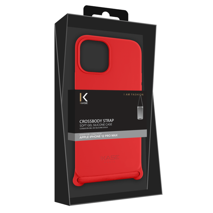Coque en gel de silicone doux en bandoulière pour Apple iPhone 12 Pro Max, Rouge Ardent