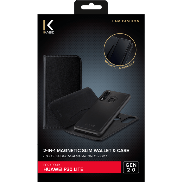 Etui et Coque slim magn&eacute;tique 2-en-1 GEN 2.0 pour Huawei P30 Lite, Noir