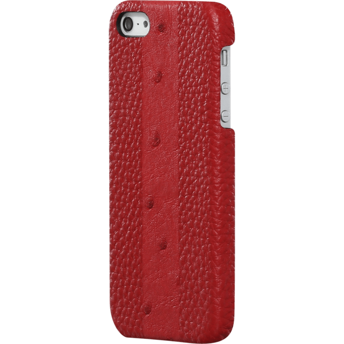 Coque pour Apple iPhone 5/5s/SE, cuir v&eacute;ritable Veau Grain&eacute; et Autruche, Rouge