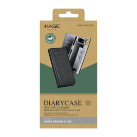 Diarycase 2.0 Coque clapet en cuir v&eacute;ritable avec support aimant&eacute; et fabriqu&eacute; avec un &eacute;tui en plastique recycl&eacute; pour Apple iPhone Air, Noir Minuit