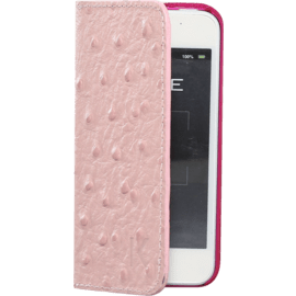 Coque Clapet avec miroir pour Apple iPhone 5/5s/SE, cuir Autruche Rose