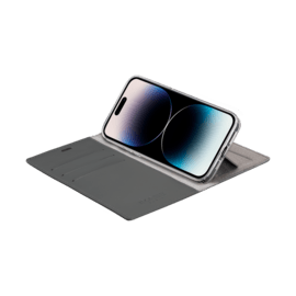 Diarycase 2.0 Coque clapet en cuir v&eacute;ritable avec support aimant&eacute; pour Apple iPhone 14 Pro, Minuit Noir