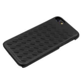 Coque en cuir v&eacute;ritable Treccia pour Apple iPhone 6/6s/7/8/SE 2020, Noir Satin