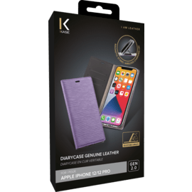 Diarycase 2.0 Coque clapet en cuir v&eacute;ritable avec support aimant&eacute; pour Apple iPhone 12/12 Pro, Violet Lilas