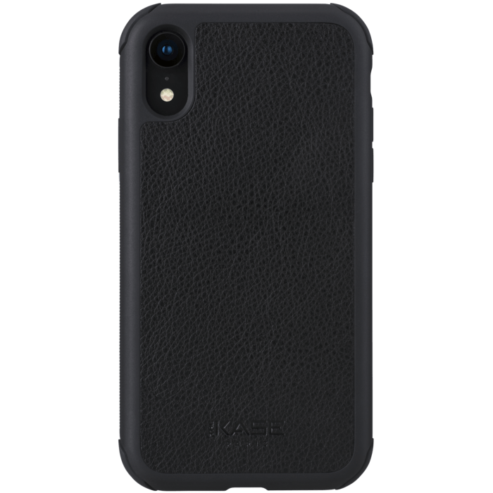 Coque robuste en cuir v&eacute;ritable pour iPhone XR, Noir de jais