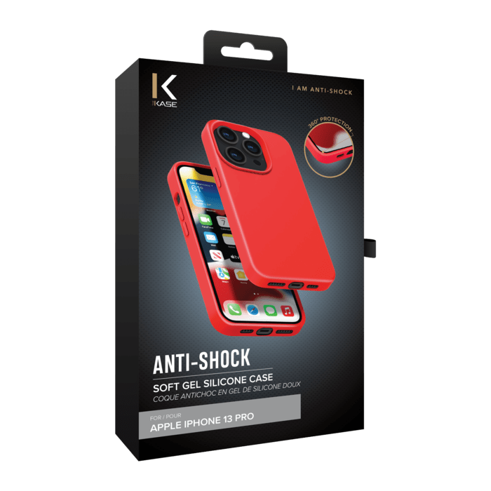 Coque antichoc en gel de silicone doux pour Apple iPhone 13 Pro, Rouge Ardent