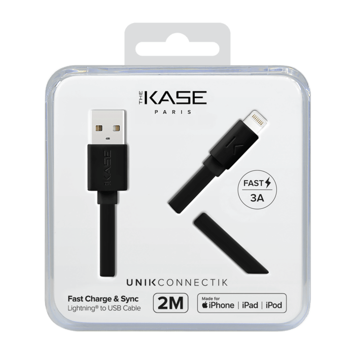 C&acirc;ble Lightning certifi&eacute; MFi Apple Charge Speed 3A charge/ sync (2M), Noir de jais