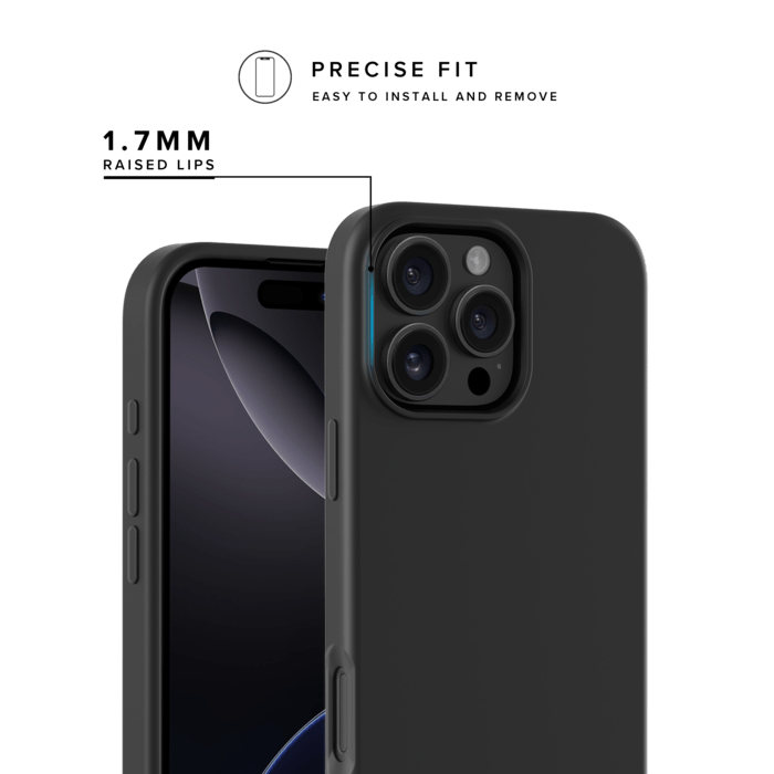Coque antichoc en gel de silicone doux pour 55% de plastique recycl&eacute; Apple iPhone 16 Pro, Noir satin