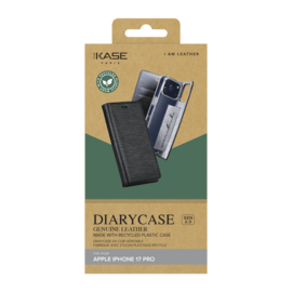 Diarycase 2.0 Coque clapet en cuir v&eacute;ritable avec support aimant&eacute; et fabriqu&eacute; avec un &eacute;tui en plastique recycl&eacute; pour Apple iPhone 17 Pro, Noir Minuit