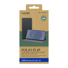 Coque clapet folio avec fente pour cartes & support pour Samsung Galaxy S25+, Noir