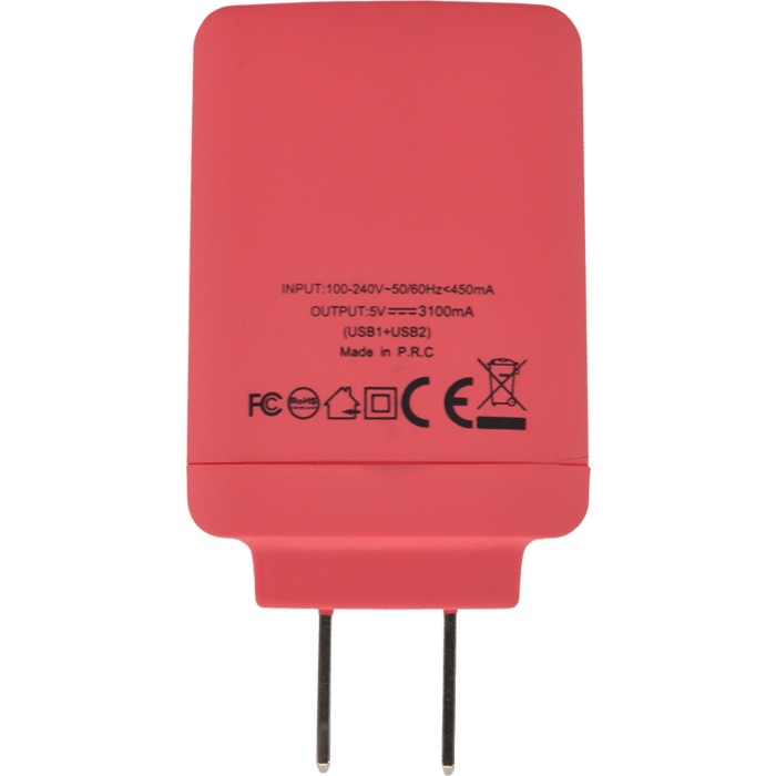 Chargeur Universel Double USB (US) 3.1A, Corail