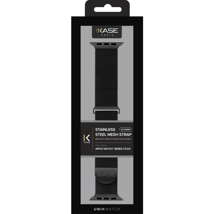 Bracelet mesh en acier inoxydable pour Apple Watch&reg; Series 1/2/3/4 42/44mm, Noir