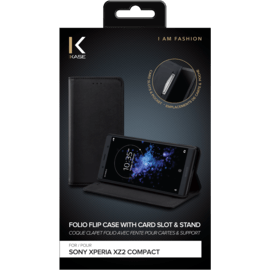 Coque clapet folio avec fente pour cartes & support pour Sony Xperia XZ2 Compact, Noir