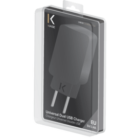 Chargeur Universel Double USB (EU) 3.4A, Noir de Jais