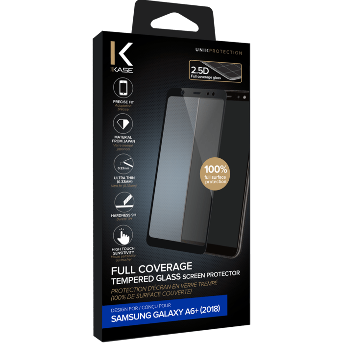 Protection d'&eacute;cran en verre tremp&eacute; (100% de surface couverte) pour Samsung Galaxy A6+ (2018), Noir