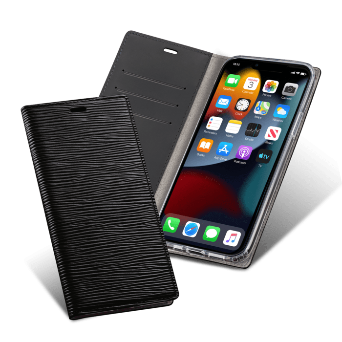Diarycase 2.0 Coque clapet en cuir v&eacute;ritable avec support aimant&eacute; pour Apple iPhone 13 Pro Max, Minuit Noir