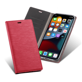 Diarycase 2.0 Coque clapet en cuir v&eacute;ritable avec support aimant&eacute; pour Apple iPhone 13 Pro Max, Rouge Bordeaux