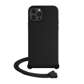 Coque en gel de silicone doux en bandouli&egrave;re pour Apple iPhone 12/12 Pro, Noir satin