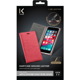 Diarycase 2.0 Coque clapet en cuir véritable avec support aimanté pour Apple iPhone 6/6s/7/8/SE 2020, Rouge Bordeaux