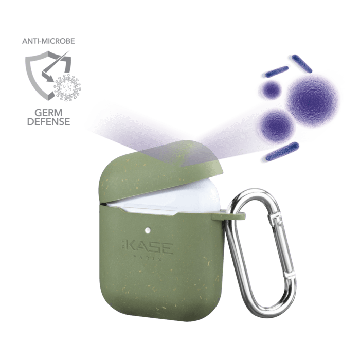 Coque antibact&eacute;rienne vegan bio 100 % z&eacute;ro d&eacute;chet pour Apple AirPods, Vert olive