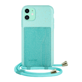 Coque antibact&eacute;rienne Vegan bio en bandouli&egrave;re pour Apple iPhone 11, Vert brumeux