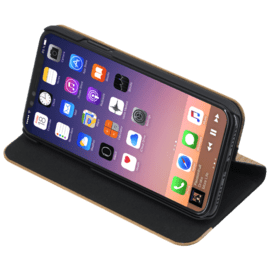 Etui &agrave; rabat pour Apple iPhone X / XS, marron et cerisier naturel