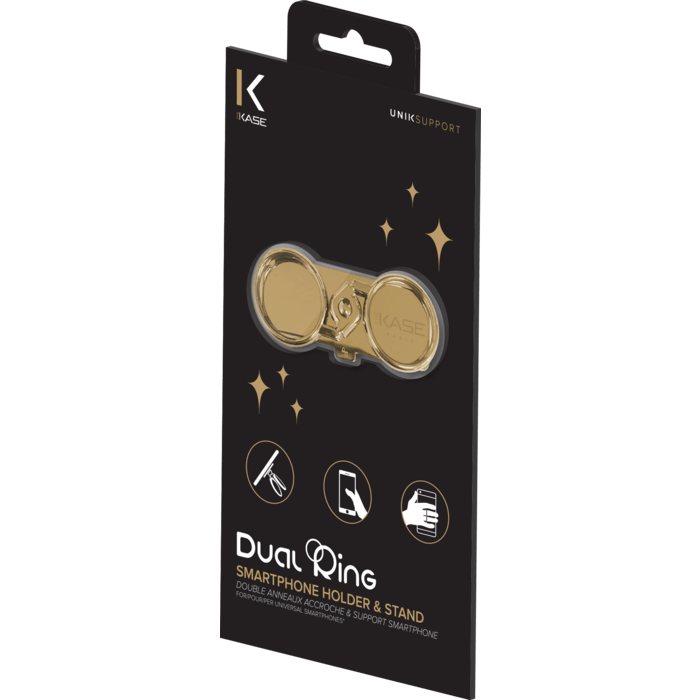 Double Anneaux Accroche & Support Smartphone, Barre M&eacute;tallique Dor&eacute;e