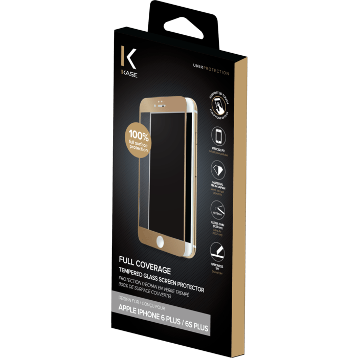 Protection d'&eacute;cran en verre tremp&eacute; (100% de surface couverte) pour iPhone 6/6s Plus, Or
