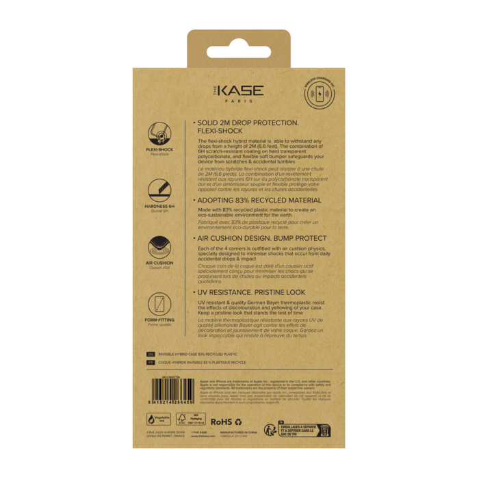 Coque hybride invisible fabriqu&eacute;e &agrave; 83 % de plastique recycl&eacute; pour Apple iPhone Air, transparente